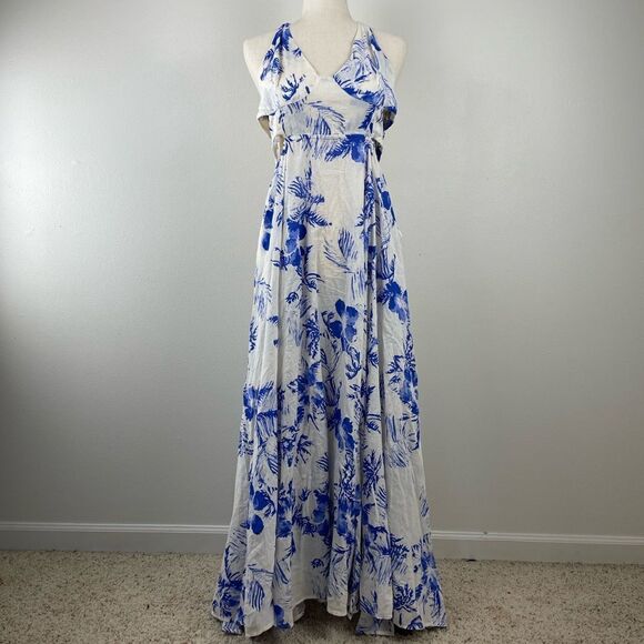 NWT Free People White and Blue Tropical Halter Top Dress Size XS - Picture 1 of 8